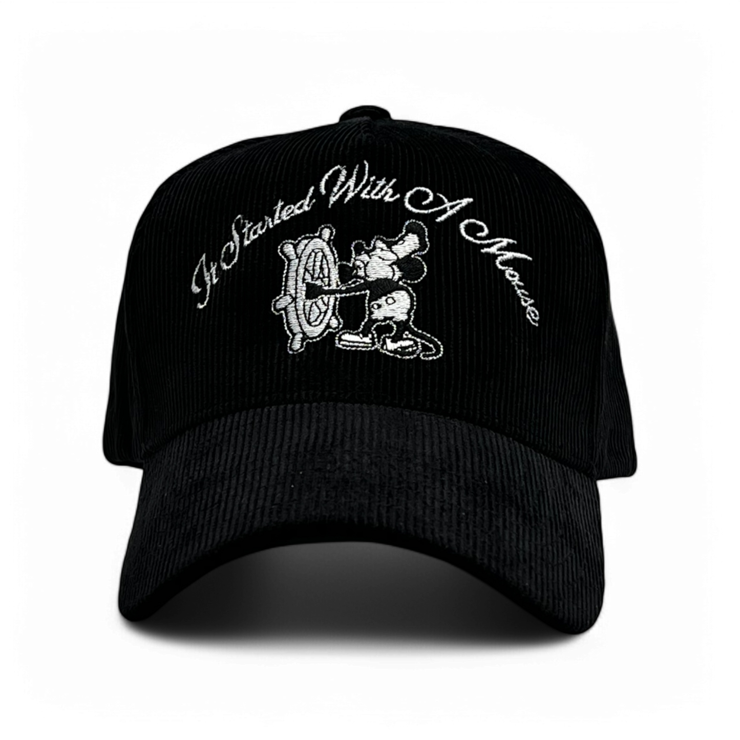 It Started With A Mouse Black Corduroy Snapback