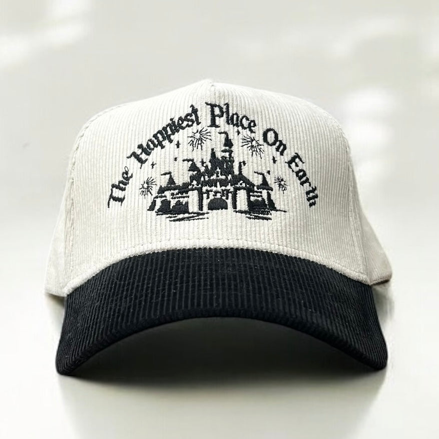 Happiest Place Cream Black Corduroy Snapback