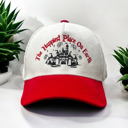 Happiest Place Cream Red Corduroy Snapback