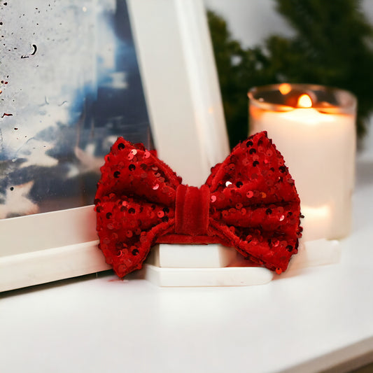 Magnetic Bow Red Sequin