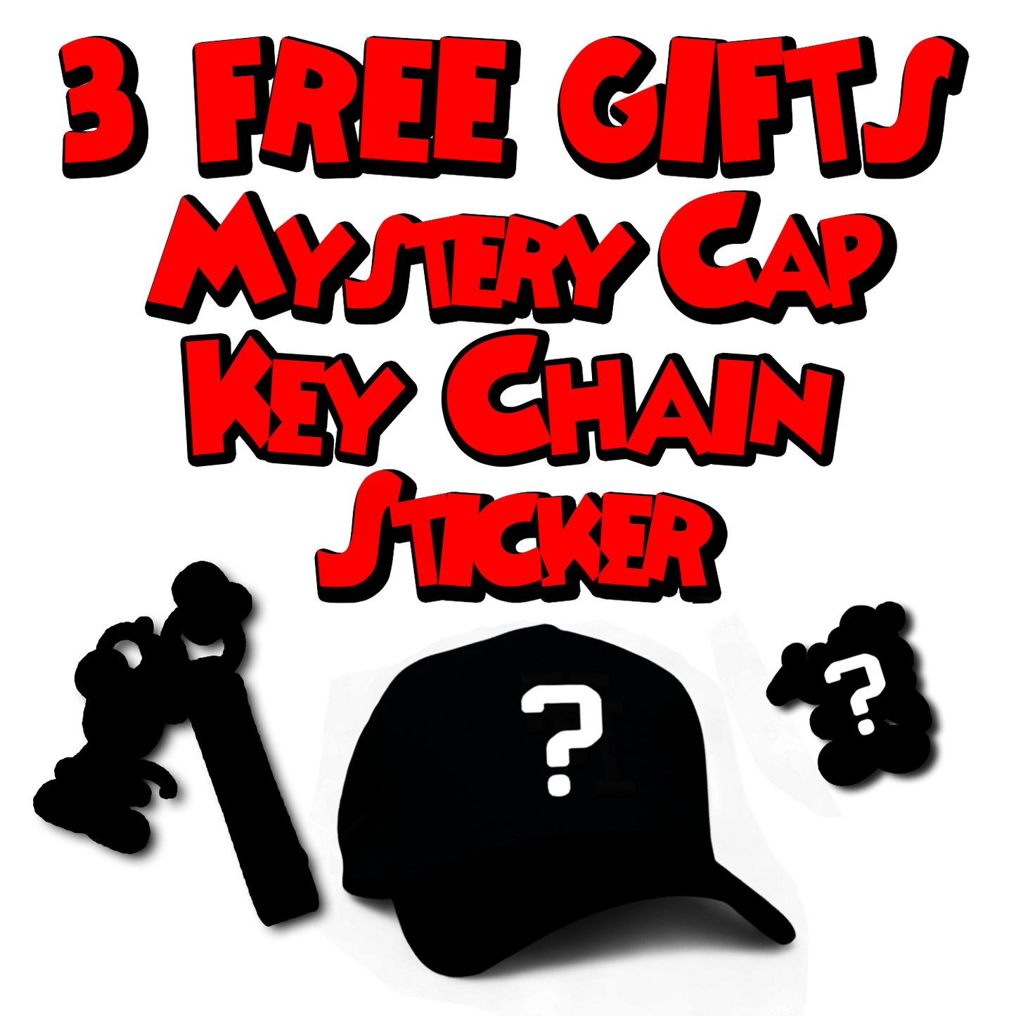 3 Mystery Gifts Cap, Keychain and Sticker